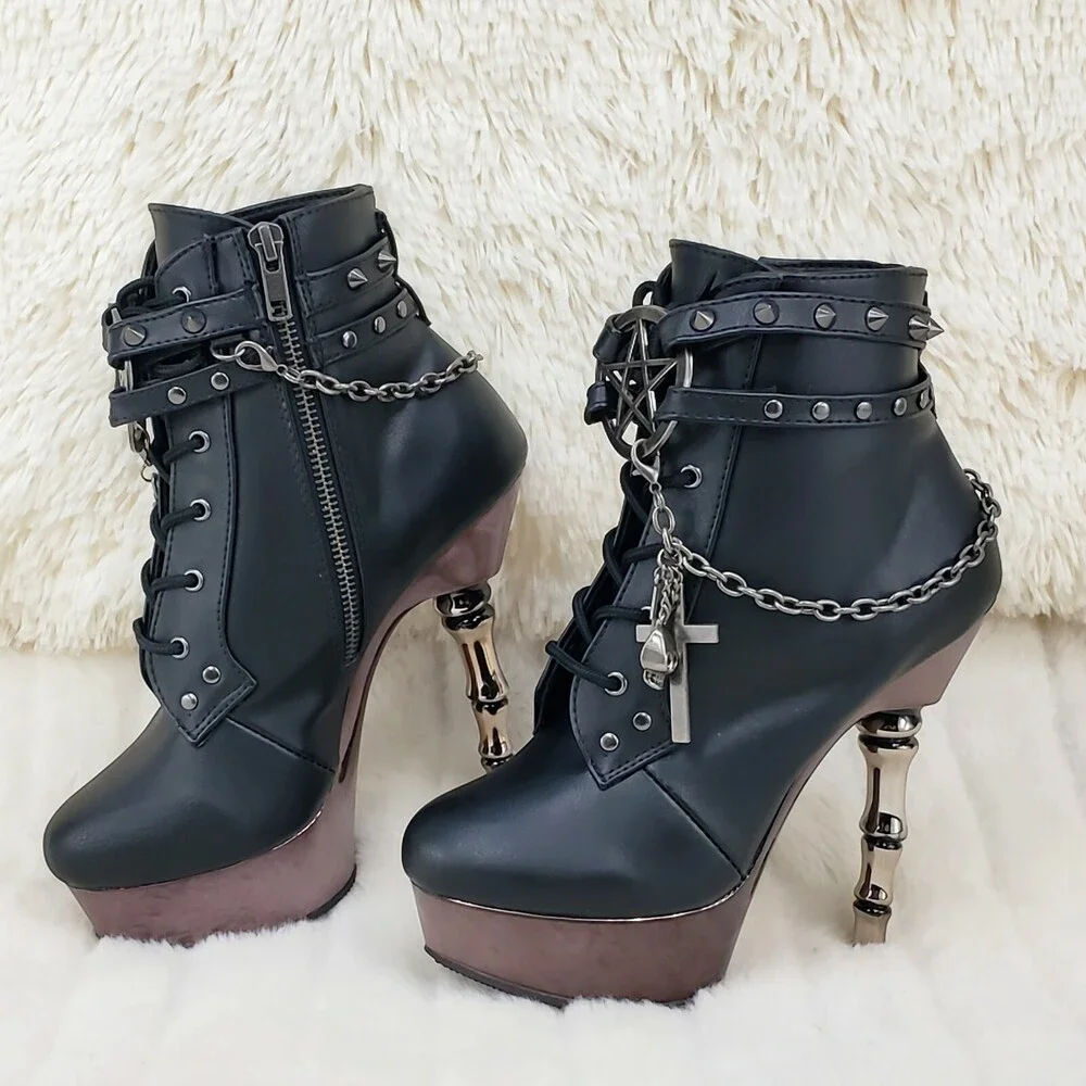 NIB MUERTO 1001 Finger Bone Heel Platform Biker Ankle Boots Charm Chain - Picture 2 of 12